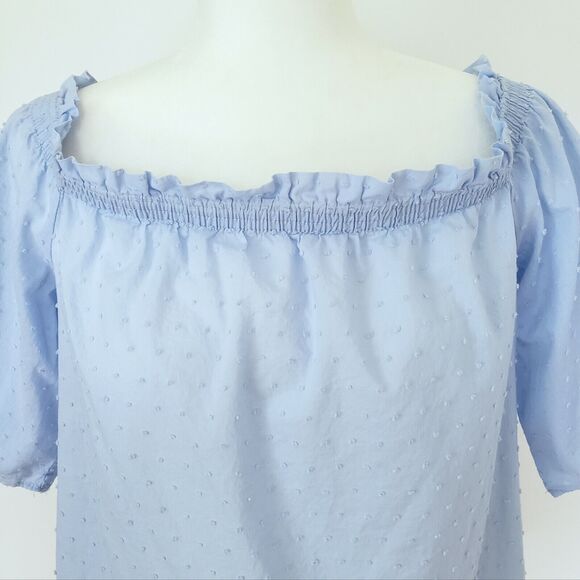 H&M Top Womens 4 Blue Swiss Dot Peasant Blouse Boho Cottagecore Kawaii Cute Twee - Picture 8 of 13